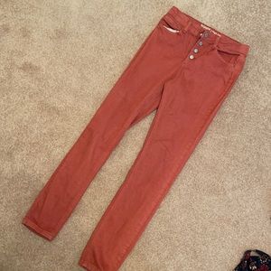 High rise skinny jeans. Dark coral/light red